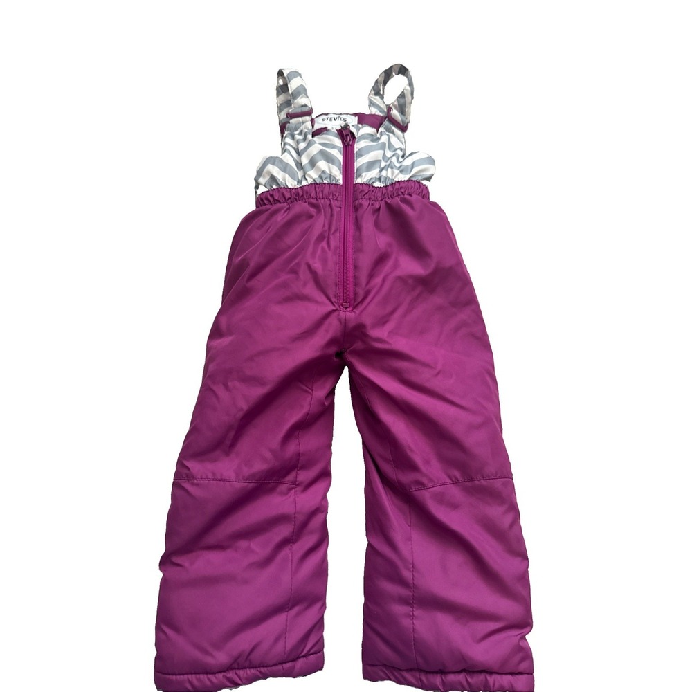 Stevies Toddler Girls Snow Bibs Purple Chevron Top Zip Up Size 5T Winter